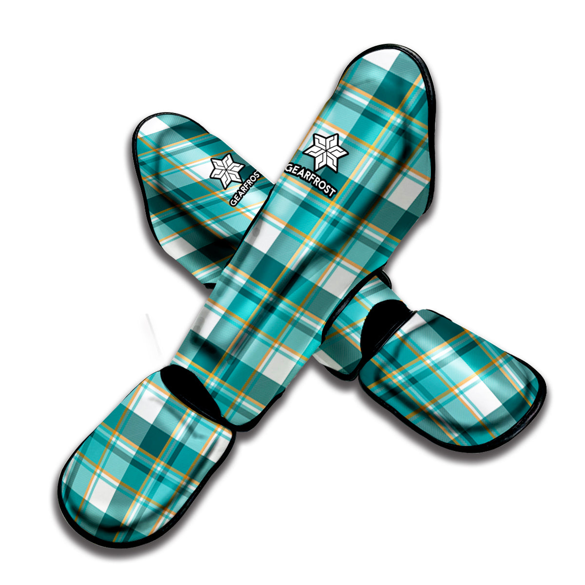 Teal Madras Pattern Print Muay Thai Shin Guard