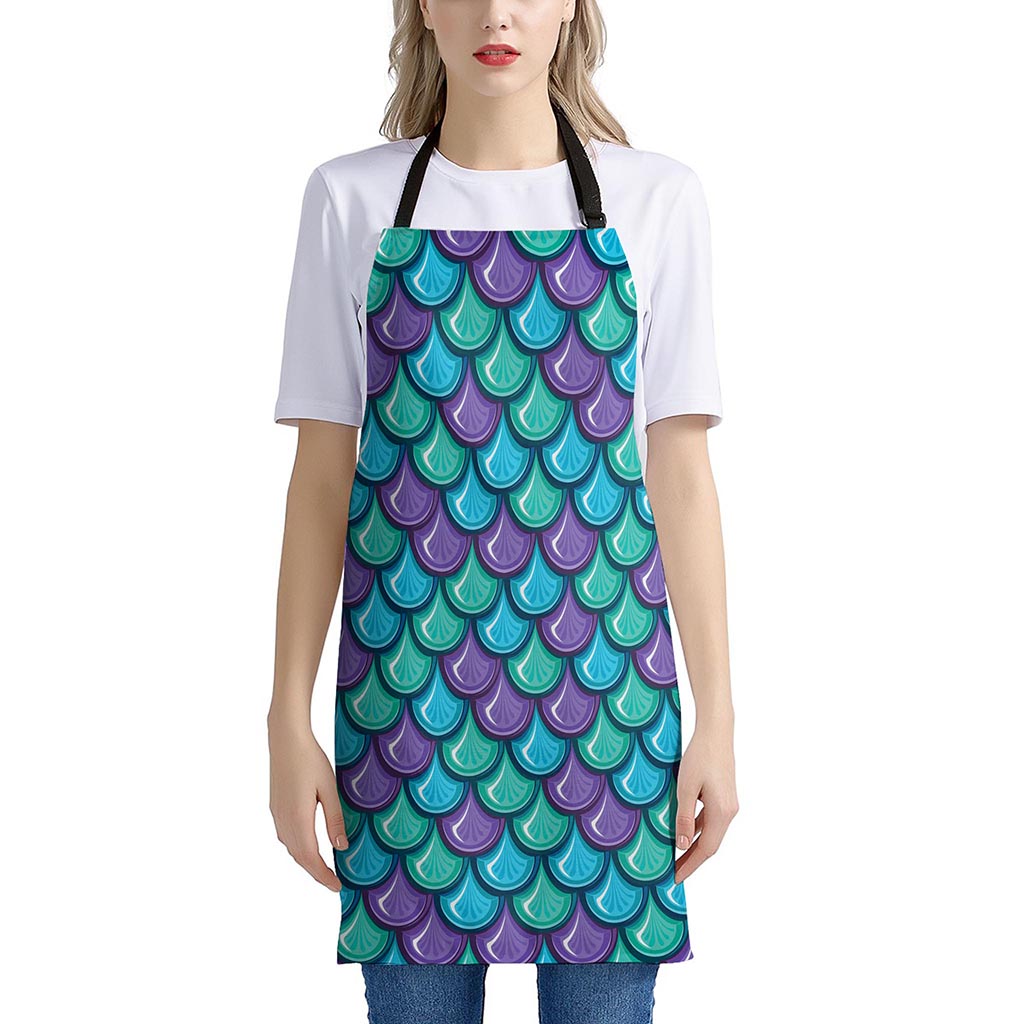 Teal Mermaid Scales Pattern Print Apron