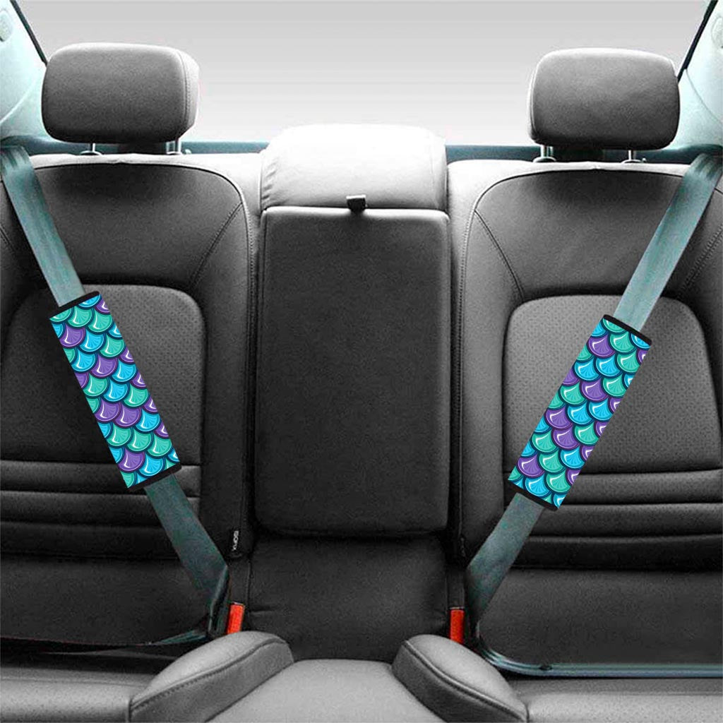 Teal Mermaid Scales Pattern Print Car Seat Belt Covers