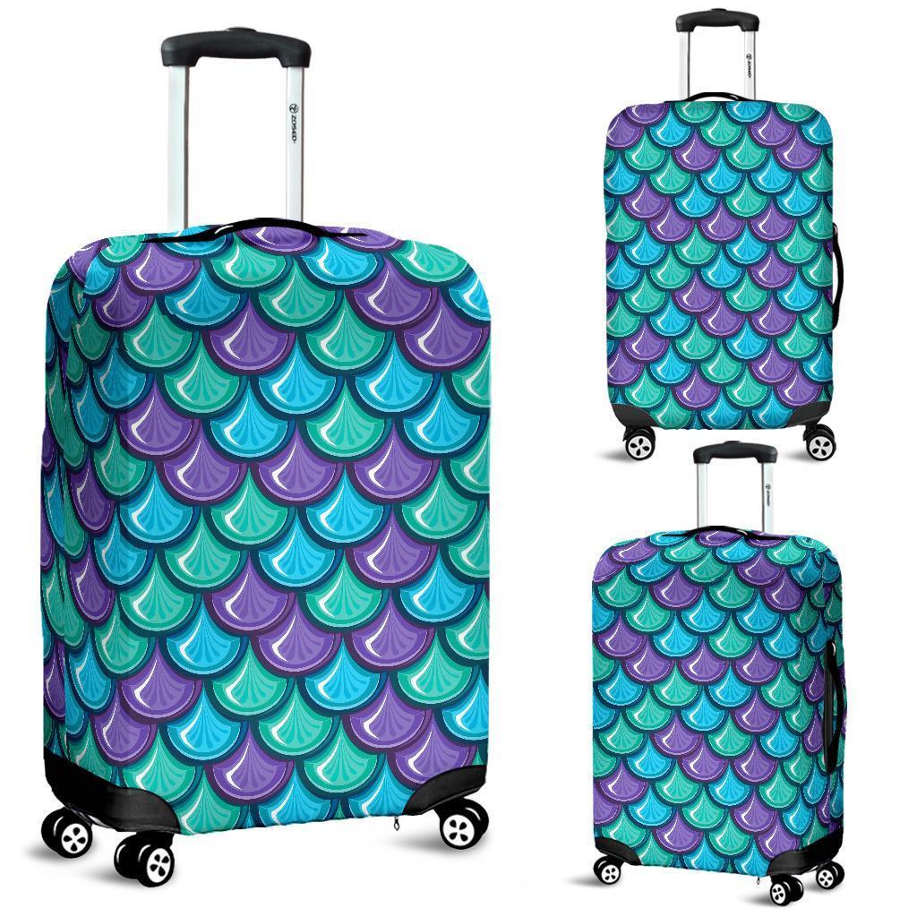 Teal Mermaid Scales Pattern Print Luggage Cover GearFrost