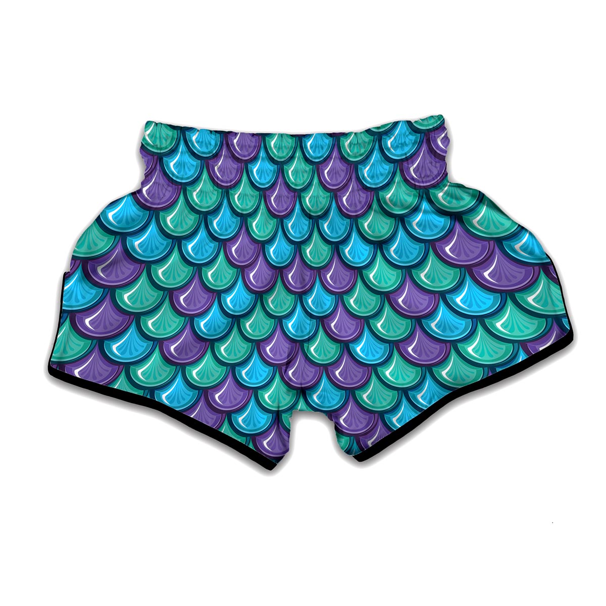 Teal Mermaid Scales Pattern Print Muay Thai Boxing Shorts