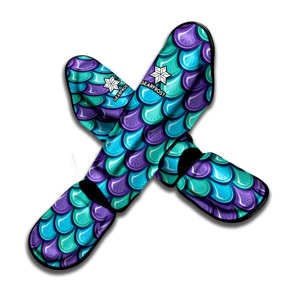 Teal Mermaid Scales Pattern Print Muay Thai Shin Guard
