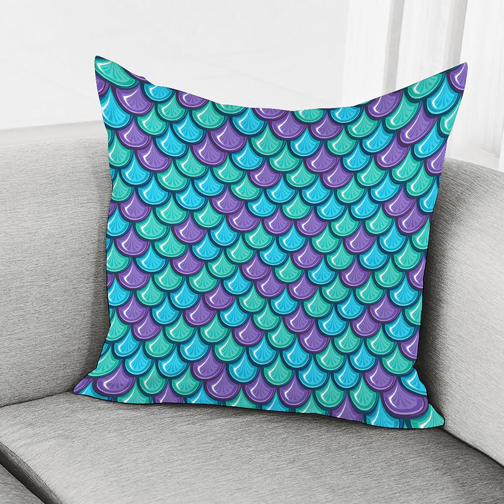 Teal Mermaid Scales Pattern Print Pillow Cover