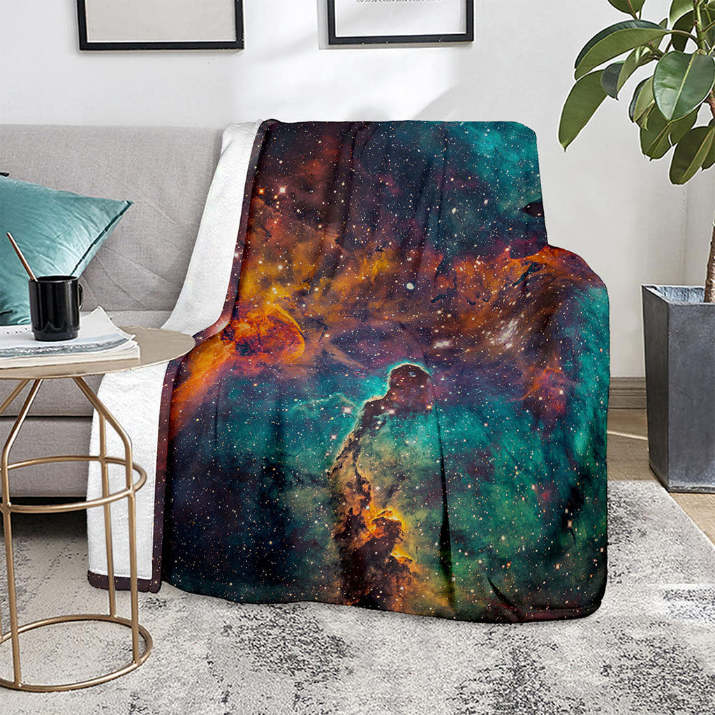 Teal Orange Universe Galaxy Space Print Blanket