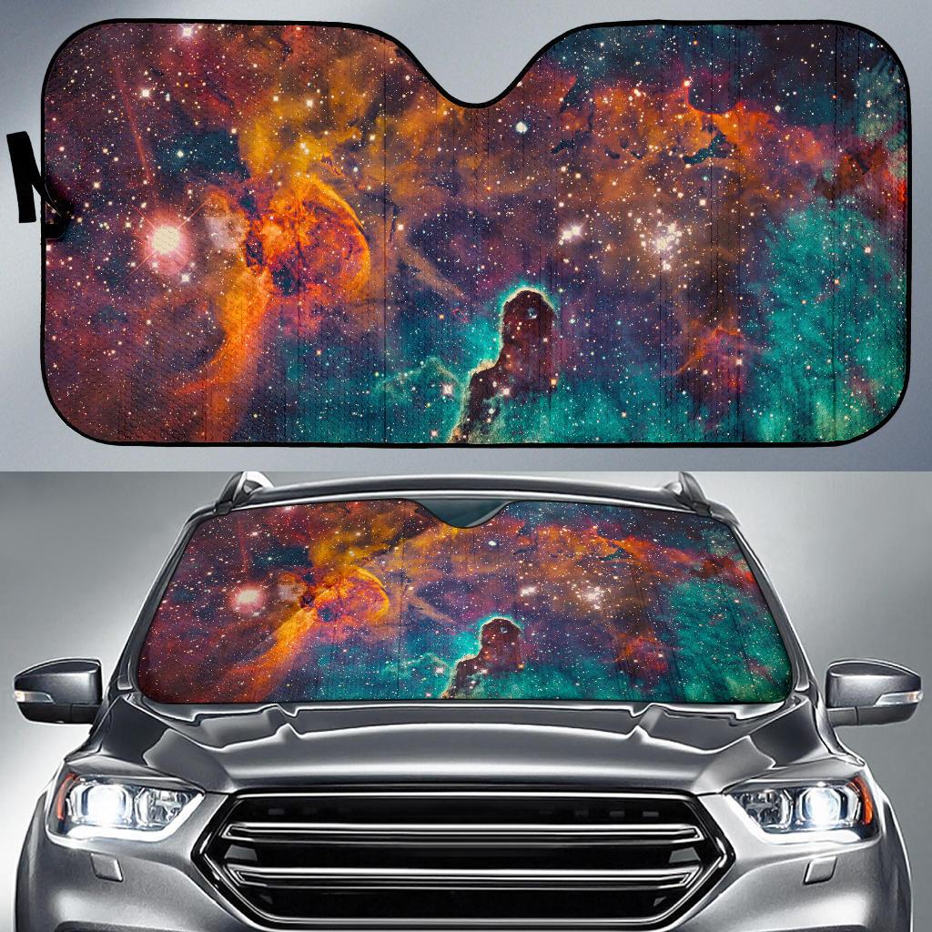 Teal Orange Universe Galaxy Space Print Car Sun Shade GearFrost