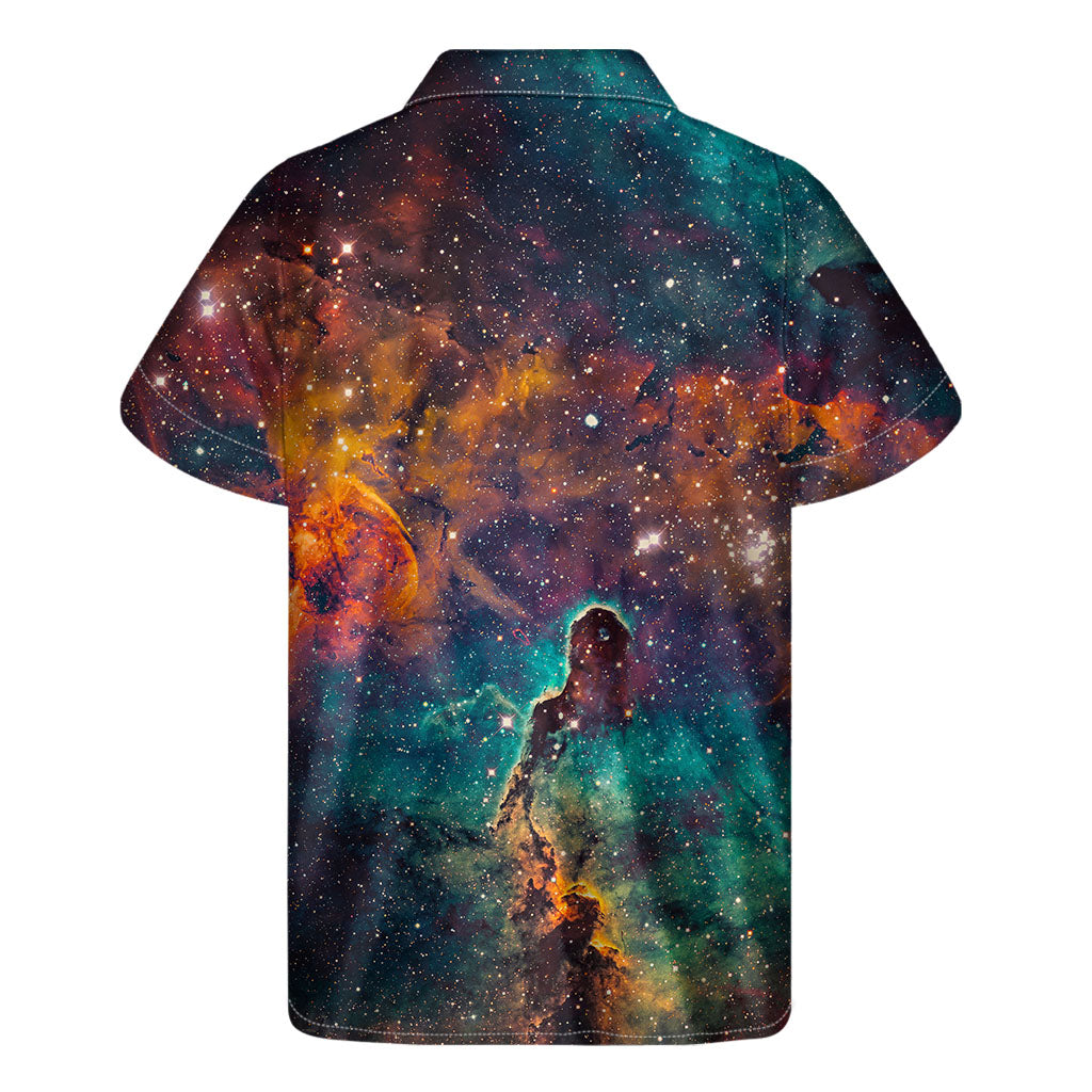 Teal Orange Universe Galaxy Space Print Men's Short Sleeve Shirt