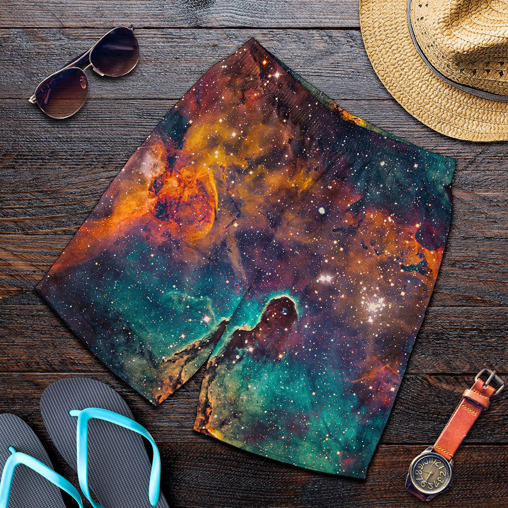 Teal Orange Universe Galaxy Space Print Men's Shorts