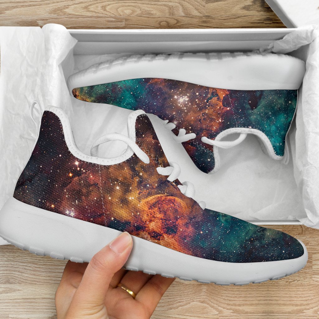Teal Orange Universe Galaxy Space Print Mesh Knit Shoes GearFrost
