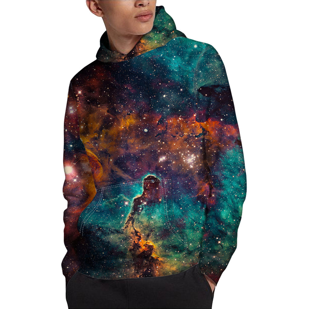 Teal Orange Universe Galaxy Space Print Pullover Hoodie