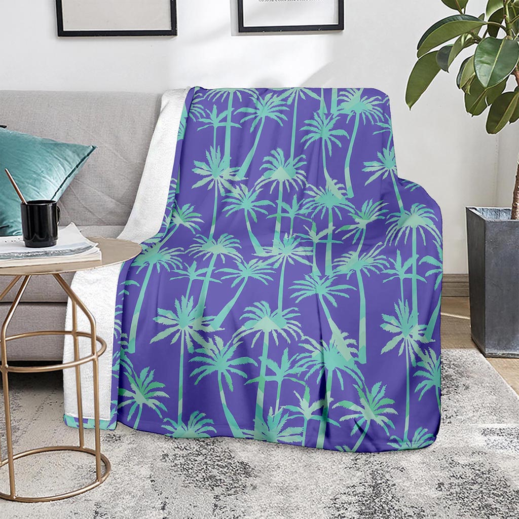 Teal Palm Tree Pattern Print Blanket