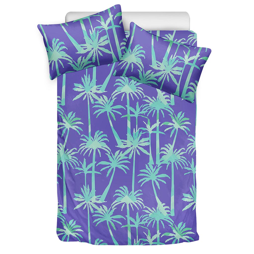 Teal Palm Tree Pattern Print Duvet Cover Bedding Set