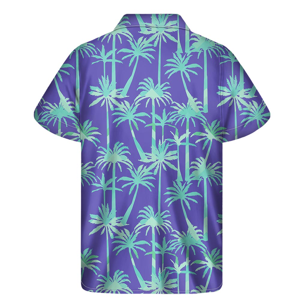 Teal Palm Tree Pattern Print Men's Short Sleeve Shirt