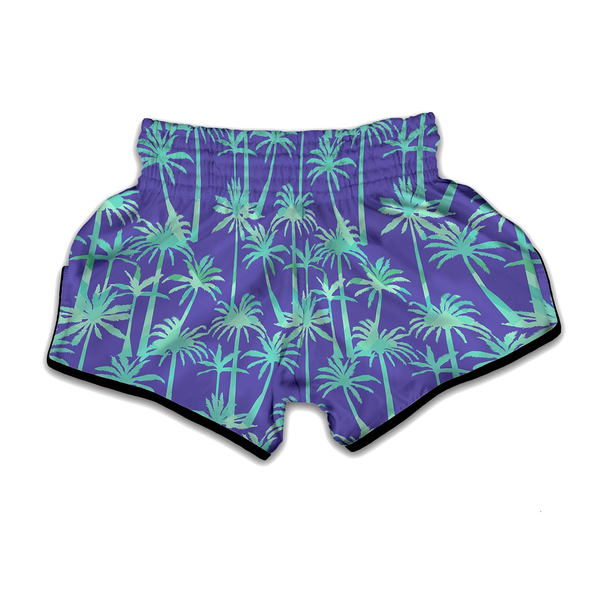 Teal Palm Tree Pattern Print Muay Thai Boxing Shorts