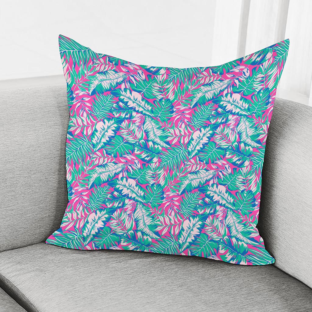 Teal Pink Blossom Tropical Pattern Print Pillow Cover