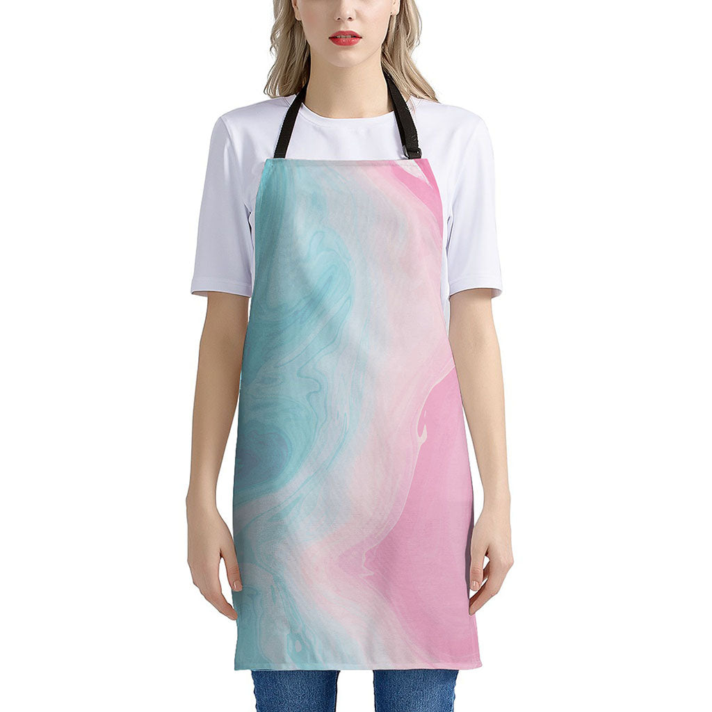 Teal Pink Liquid Marble Print Apron
