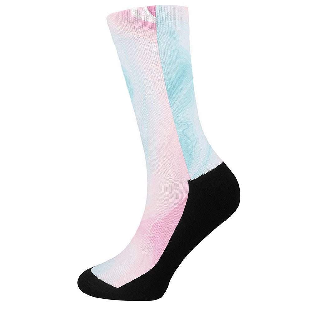 Teal Pink Liquid Marble Print Crew Socks