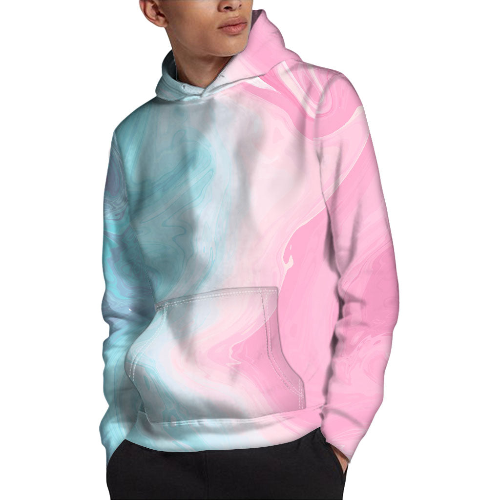 Teal Pink Liquid Marble Print Pullover Hoodie