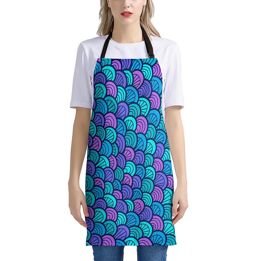Teal Pink Mermaid Scales Pattern Print Apron
