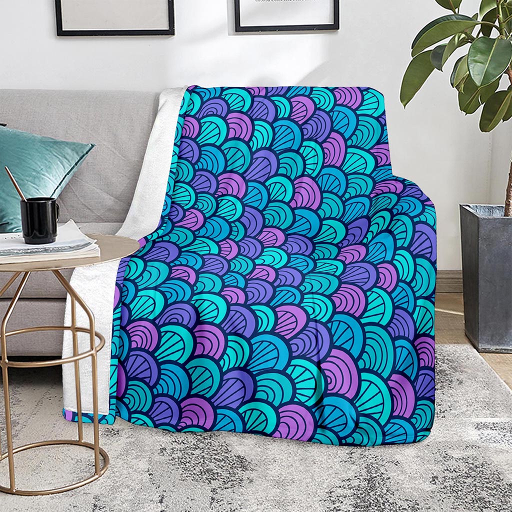 Teal Pink Mermaid Scales Pattern Print Blanket