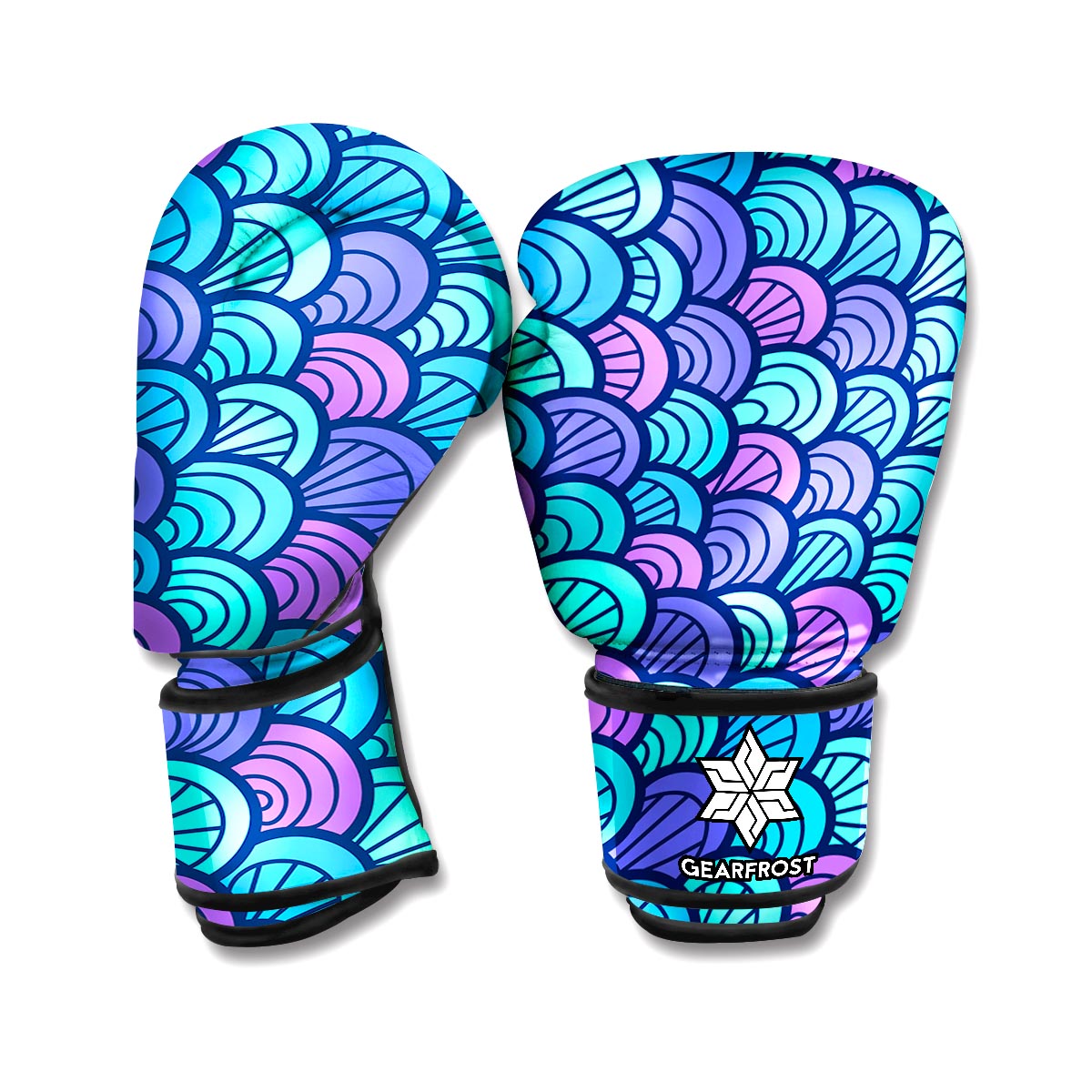 Teal Pink Mermaid Scales Pattern Print Boxing Gloves