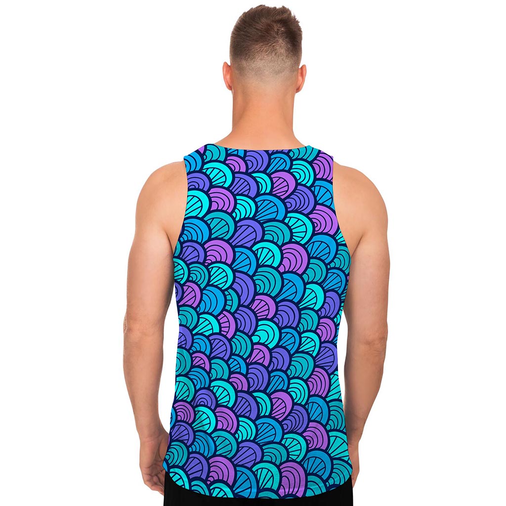 Teal Pink Mermaid Scales Pattern Print Men's Tank Top