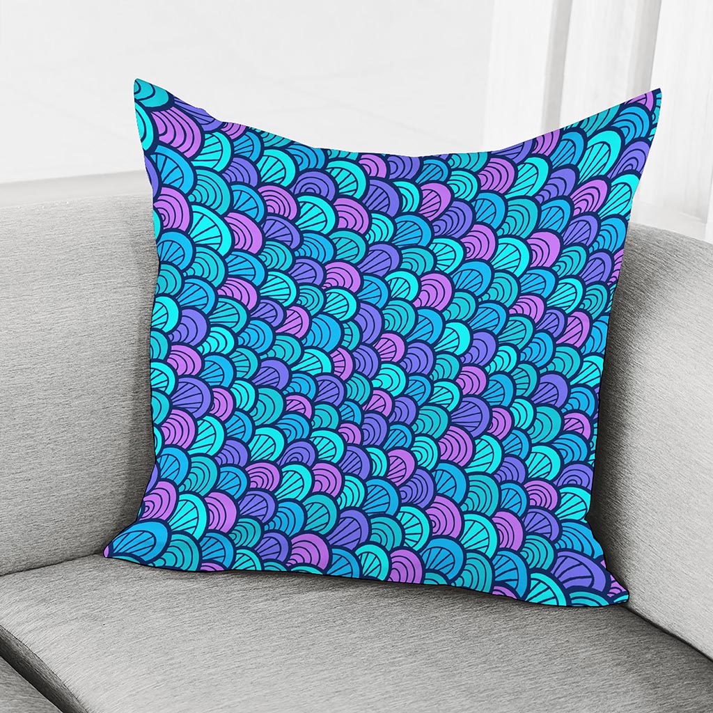 Teal Pink Mermaid Scales Pattern Print Pillow Cover