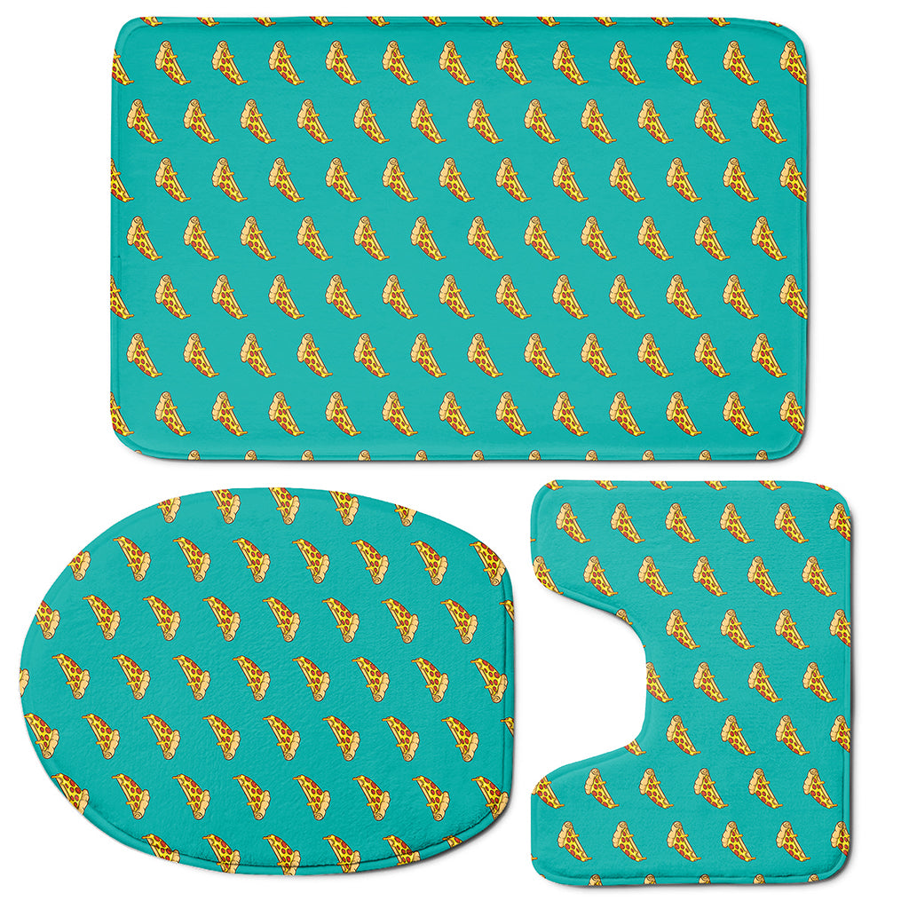 Teal Pizza Pattern Print 3 Piece Bath Mat Set
