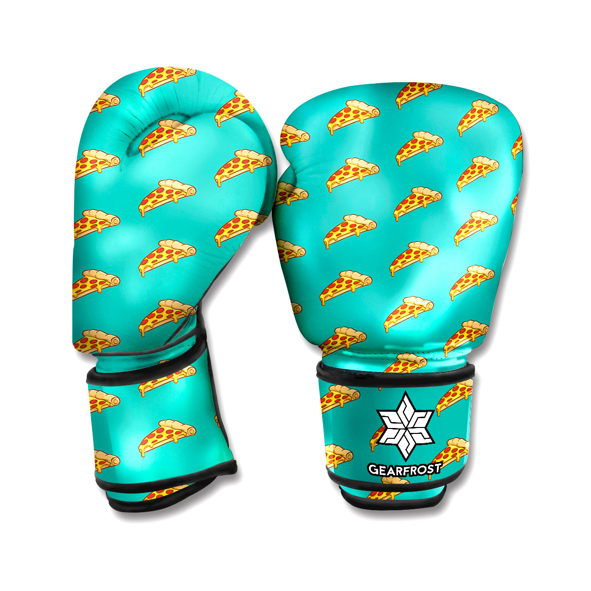 Teal Pizza Pattern Print Boxing Gloves