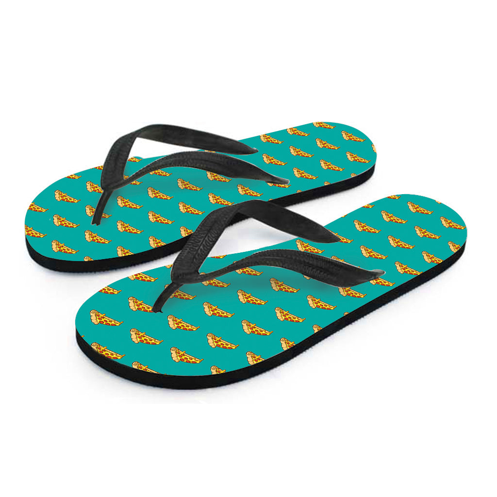 Teal Pizza Pattern Print Flip Flops