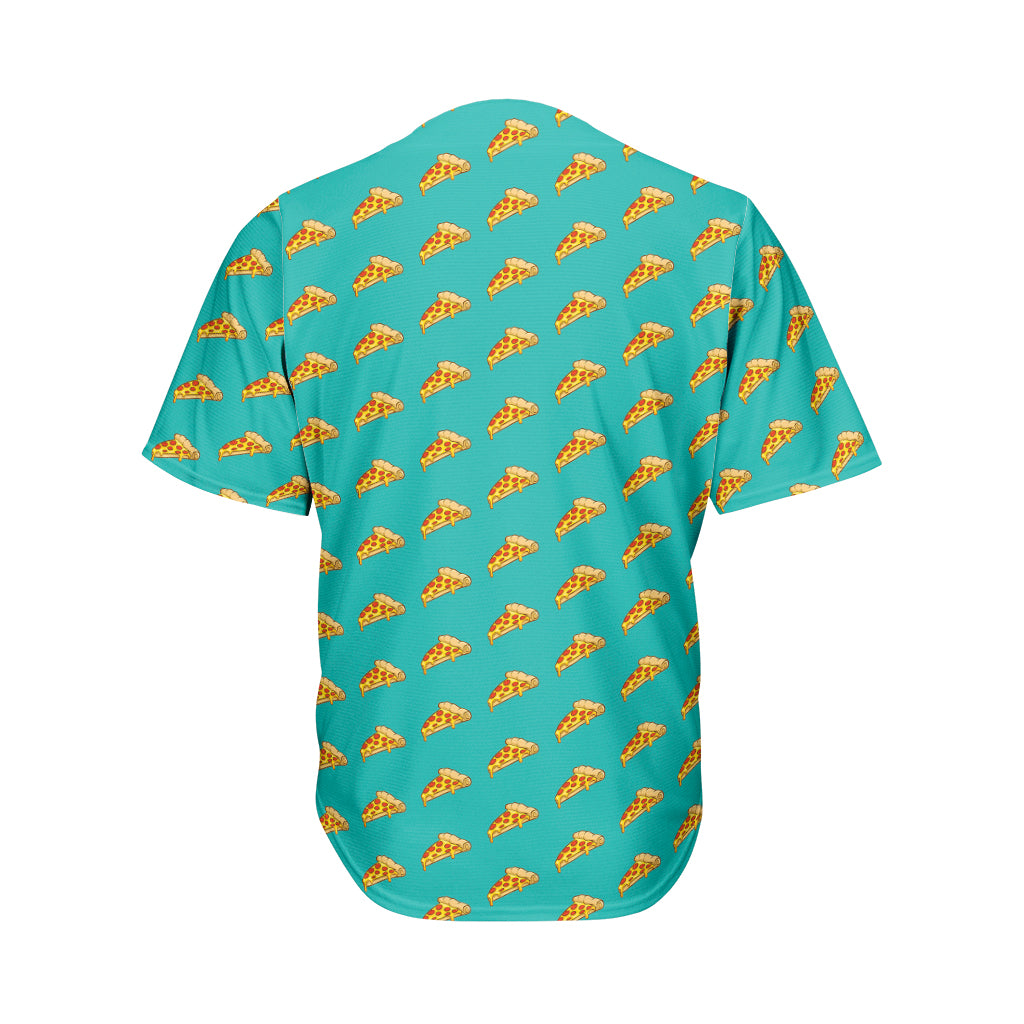 Teal Pizza Pattern Print Men's Baseball Jersey