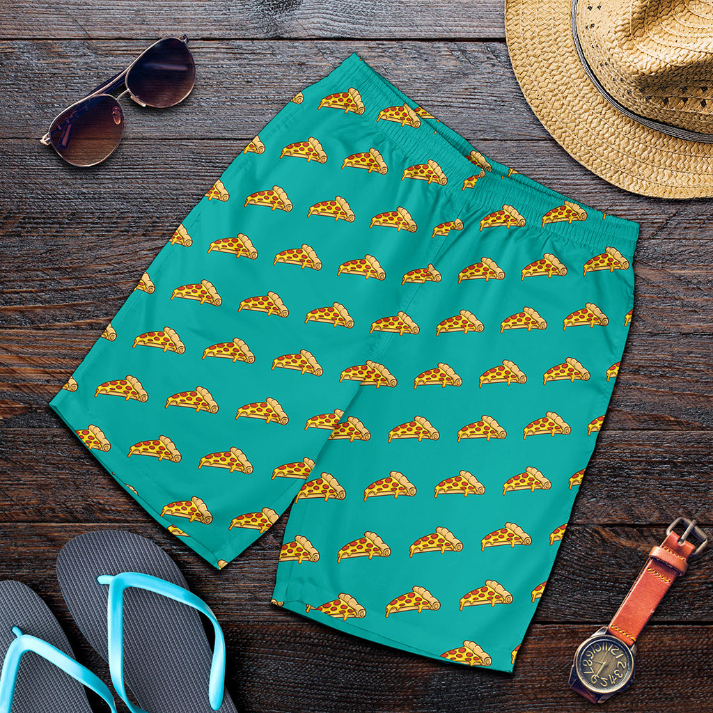 Teal Pizza Pattern Print Men's Shorts