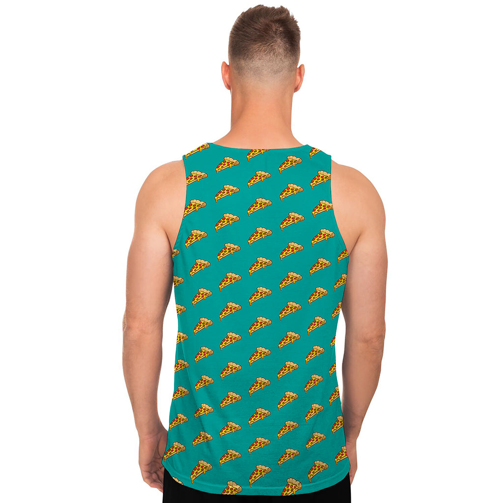 Teal Pizza Pattern Print Men's Tank Top
