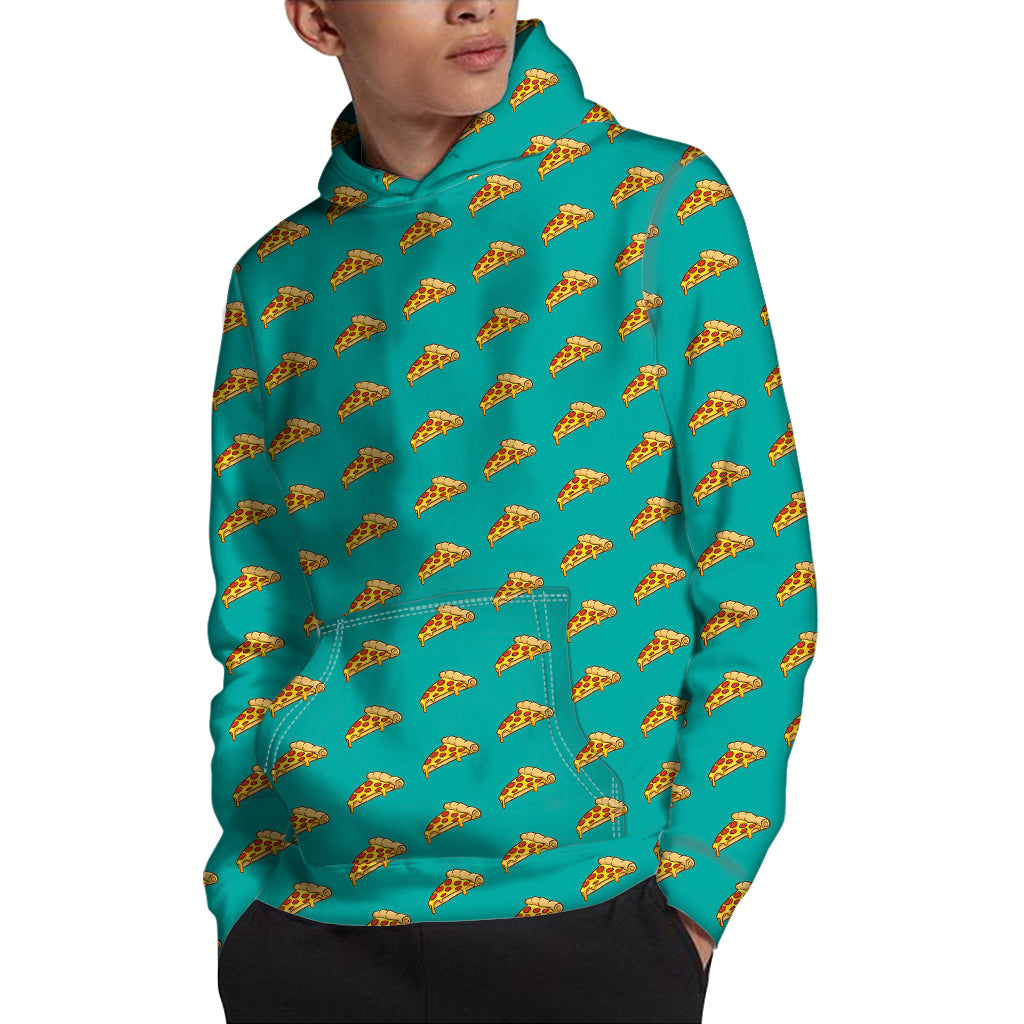 Teal Pizza Pattern Print Pullover Hoodie