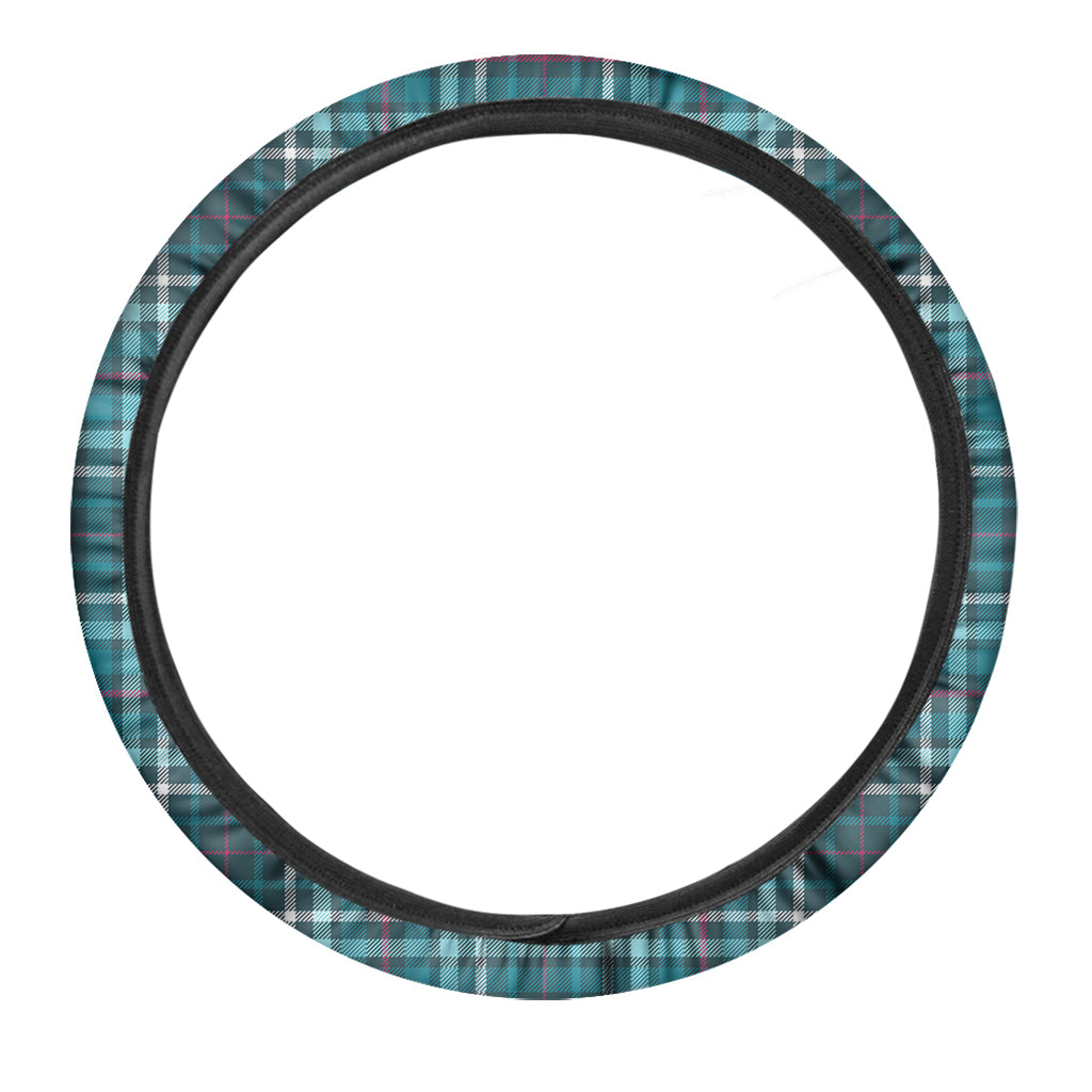Teal Plaid Pattern Print Car Steering Wheel Cover