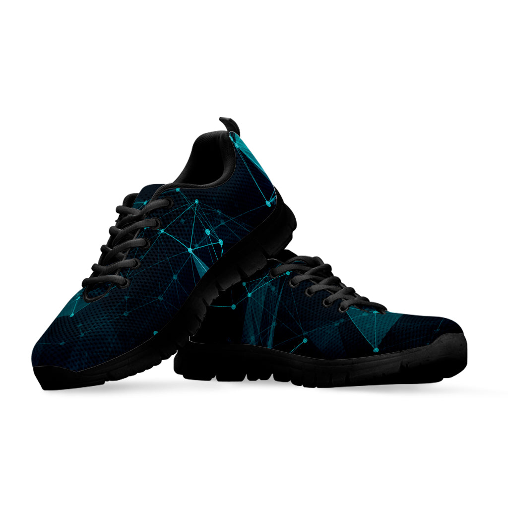 Teal Polygonal Dot Geometric Print Black Sneakers