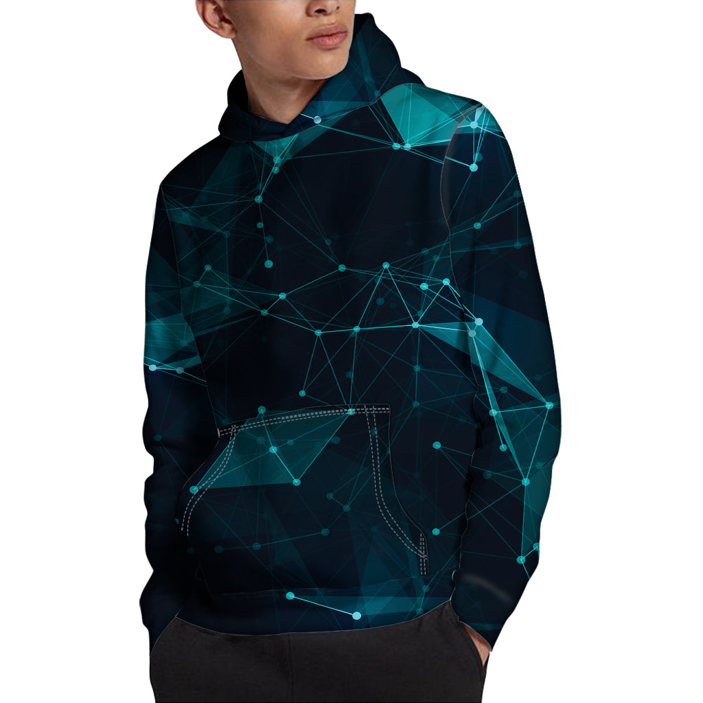 Teal Polygonal Dot Geometric Print Pullover Hoodie