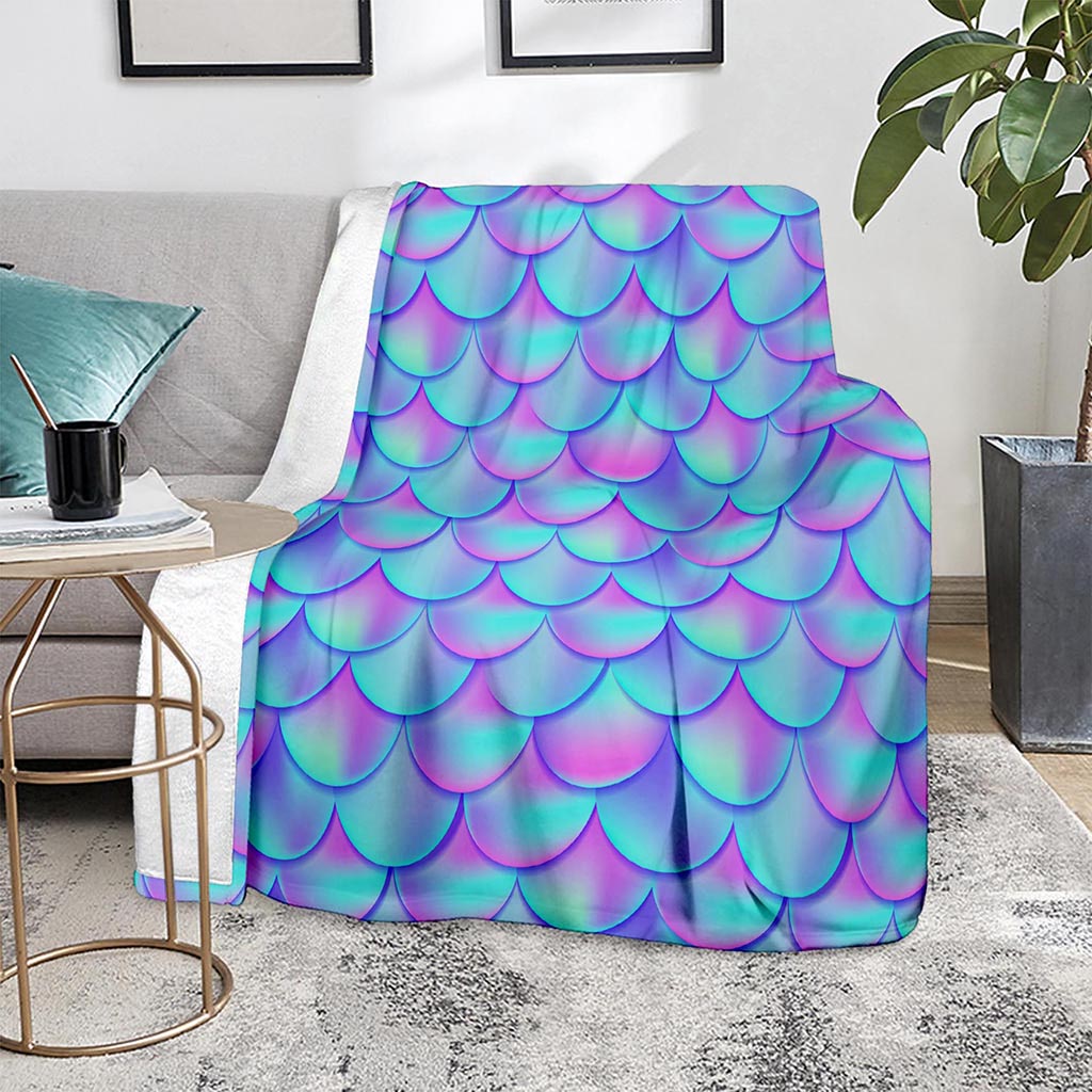 Teal Purple Mermaid Scales Pattern Print Blanket