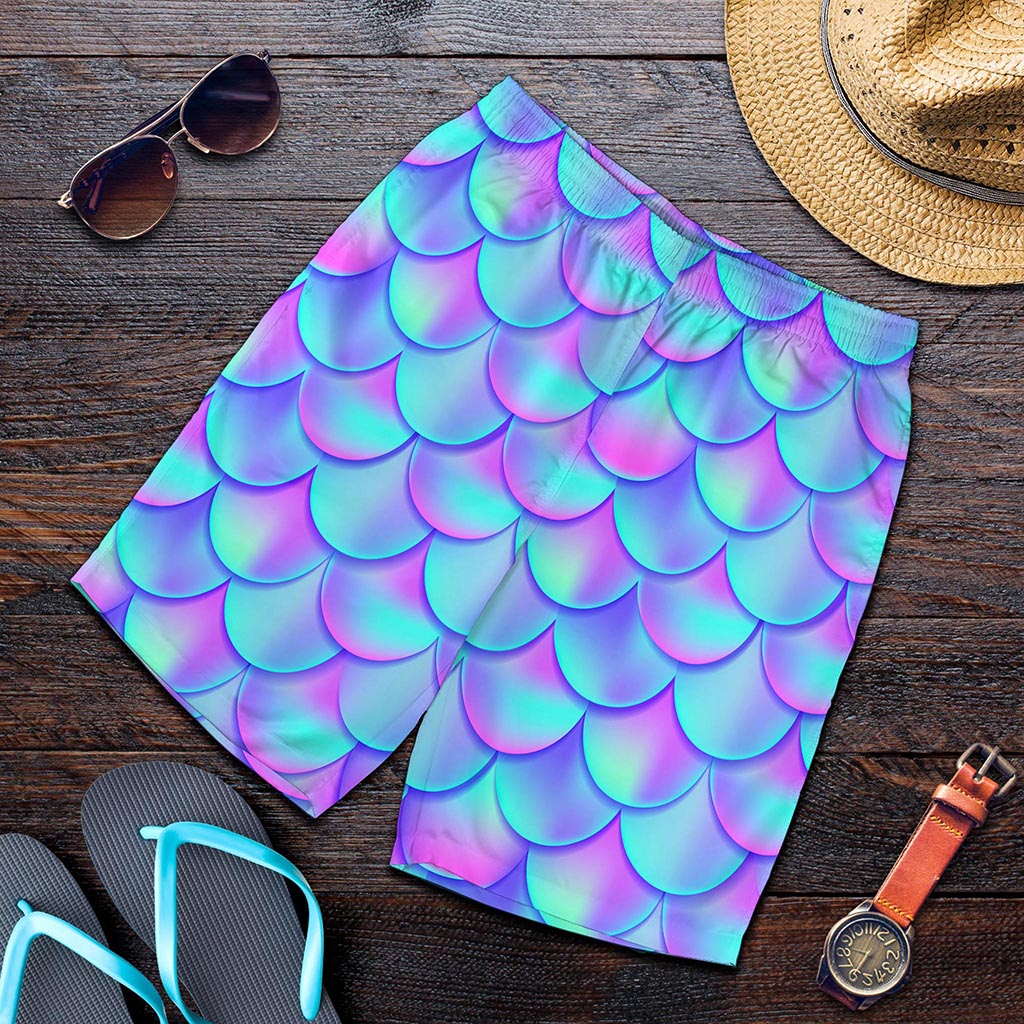 Teal Purple Mermaid Scales Pattern Print Men's Shorts