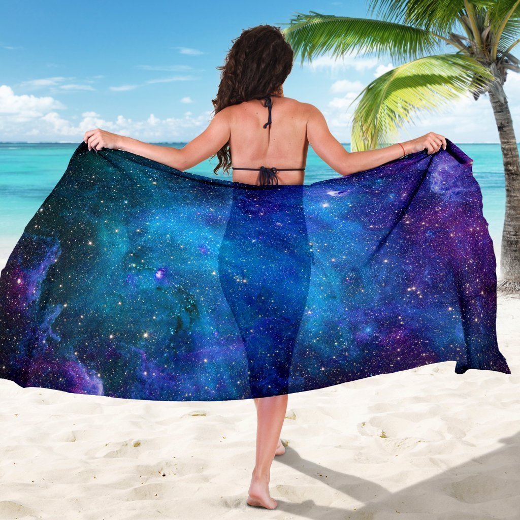 Teal Purple Stardust Galaxy Space Print Beach Sarong Wrap GearFrost