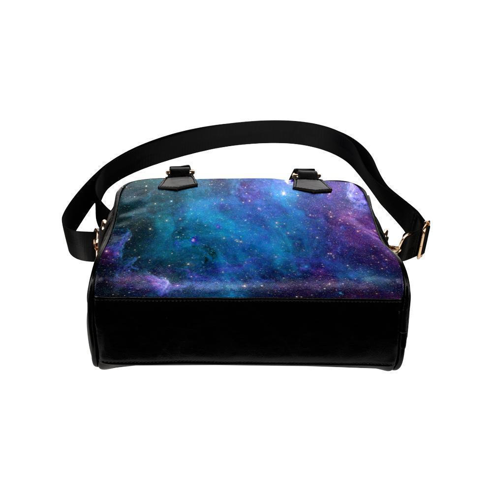 Teal Purple Stardust Galaxy Space Print Leather Shoulder Handbag GearFrost
