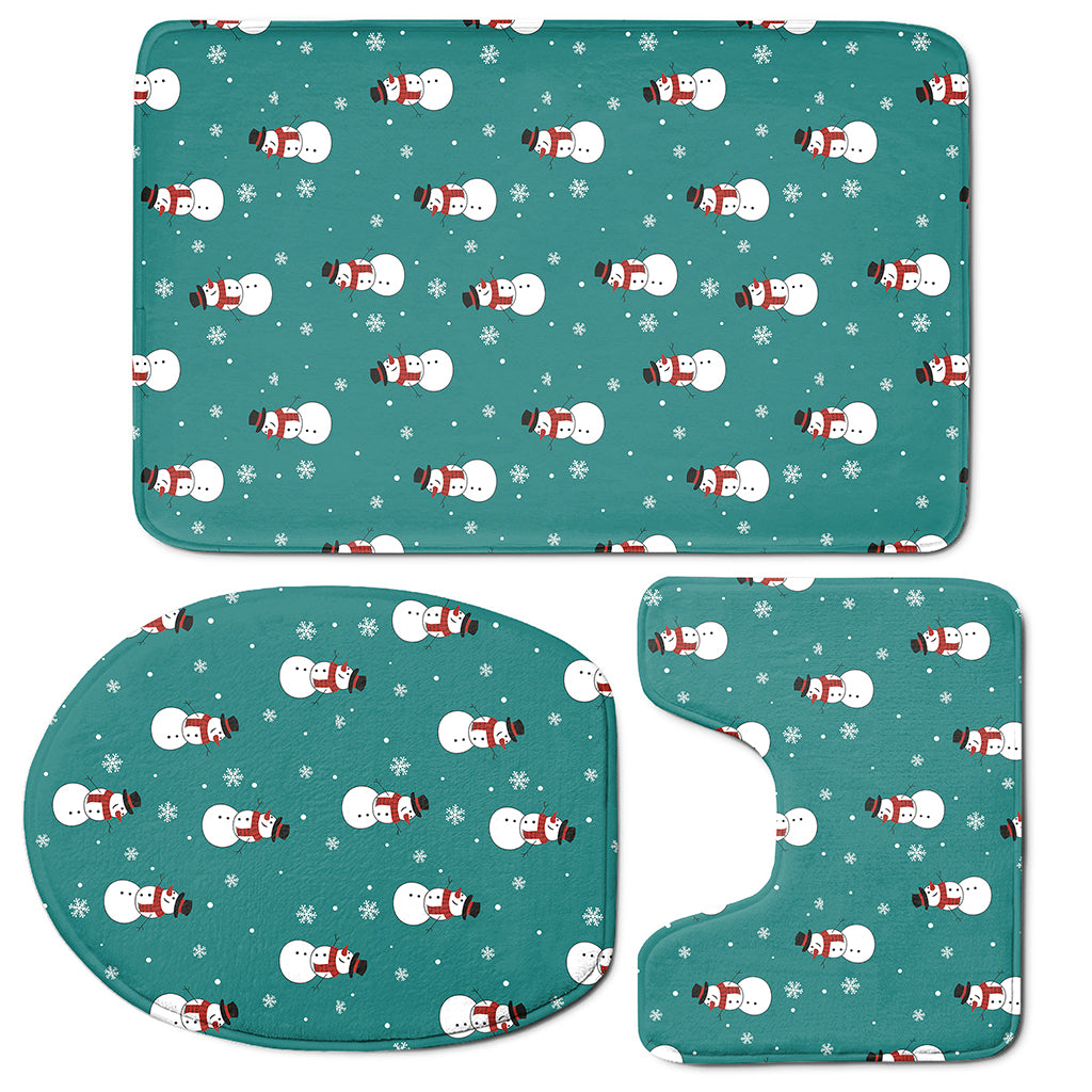 Teal Snowman Pattern Print 3 Piece Bath Mat Set