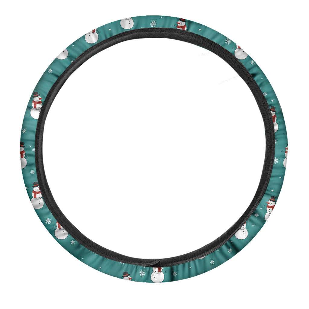 Teal Snowman Pattern Print Car Steering Wheel Cover