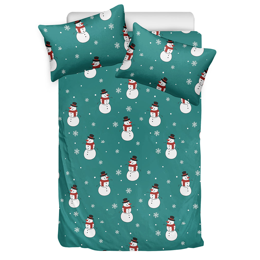 Teal Snowman Pattern Print Duvet Cover Bedding Set