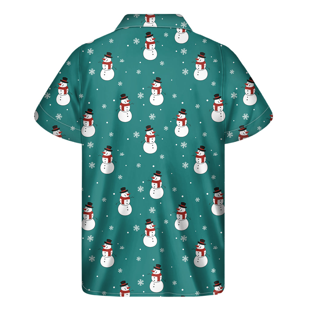 Teal Snowman Pattern Print Men's Short Sleeve Shirt