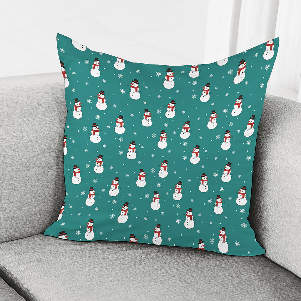 Teal Snowman Pattern Print Pillow Cover