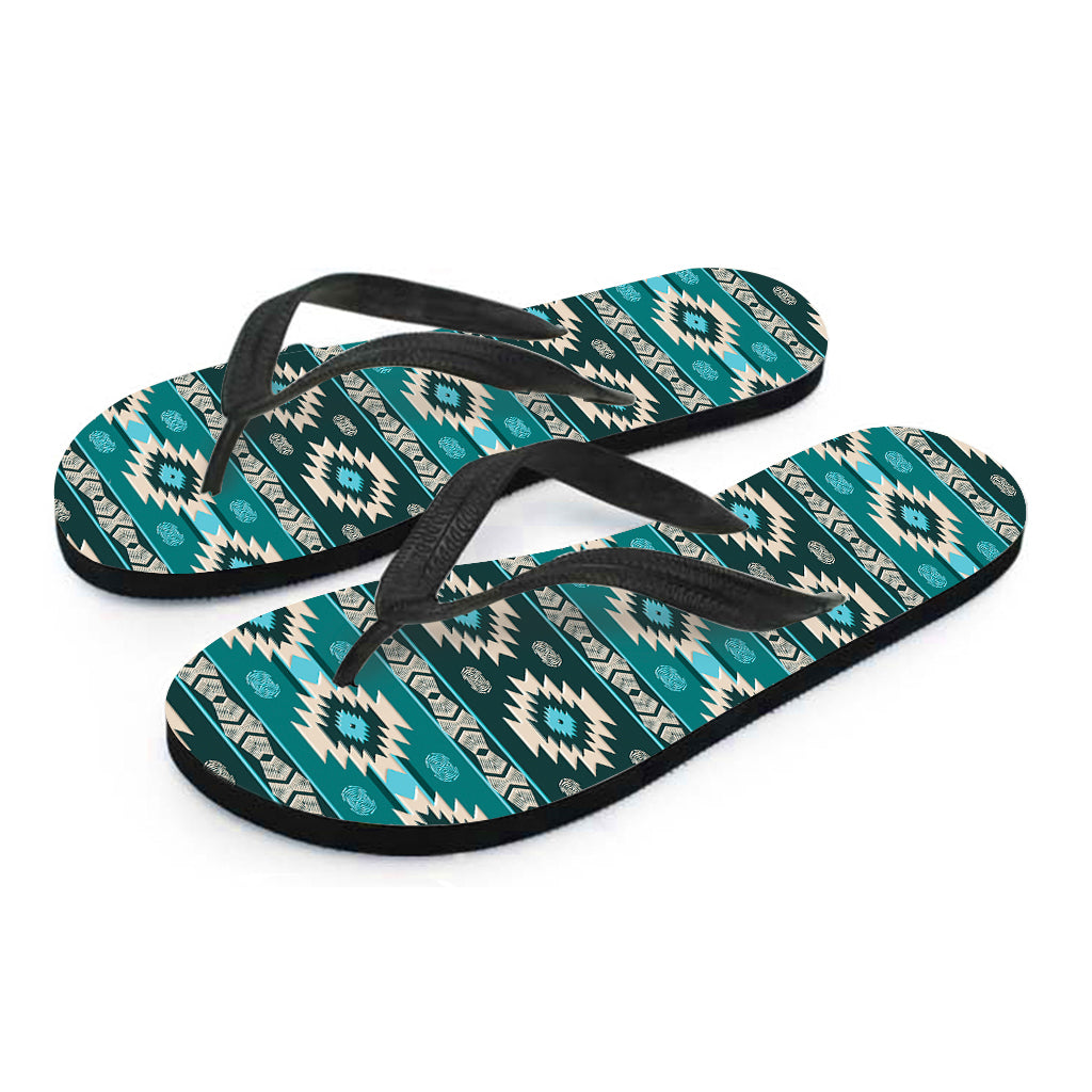 Teal Southwestern Navajo Pattern Print Flip Flops