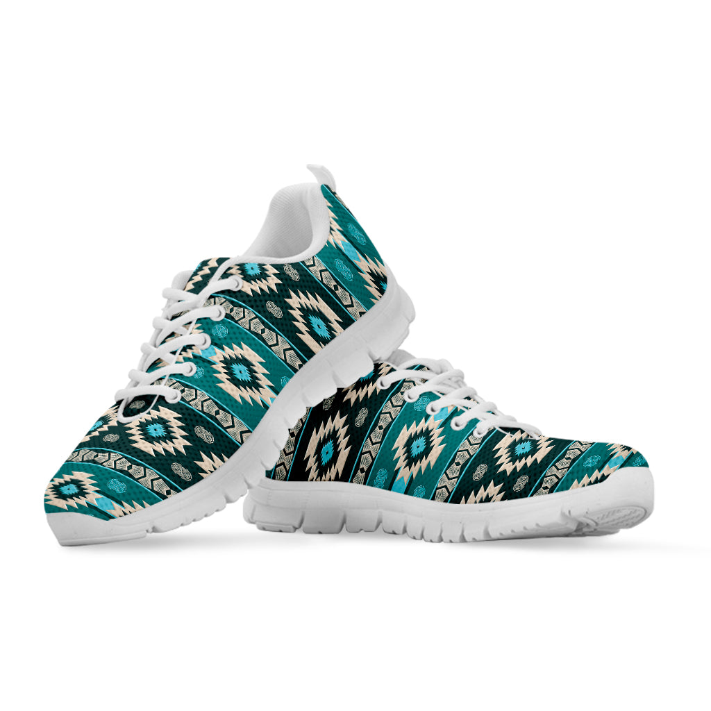 Teal Southwestern Navajo Pattern Print White Sneakers