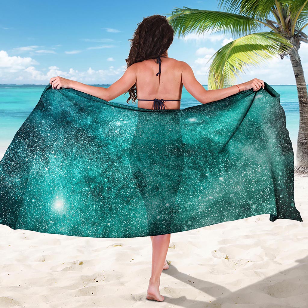Teal Stardust Galaxy Space Print Beach Sarong Wrap
