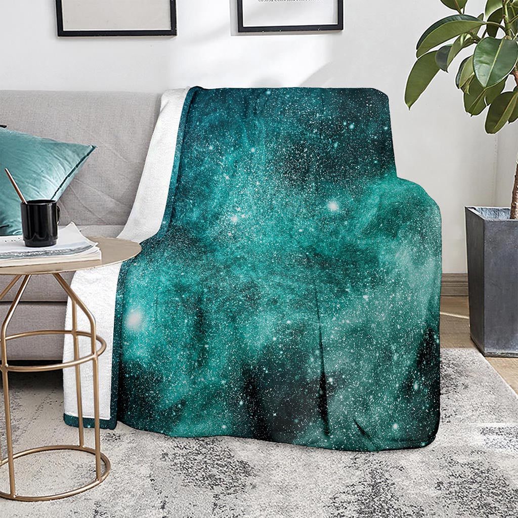 Teal Stardust Galaxy Space Print Blanket