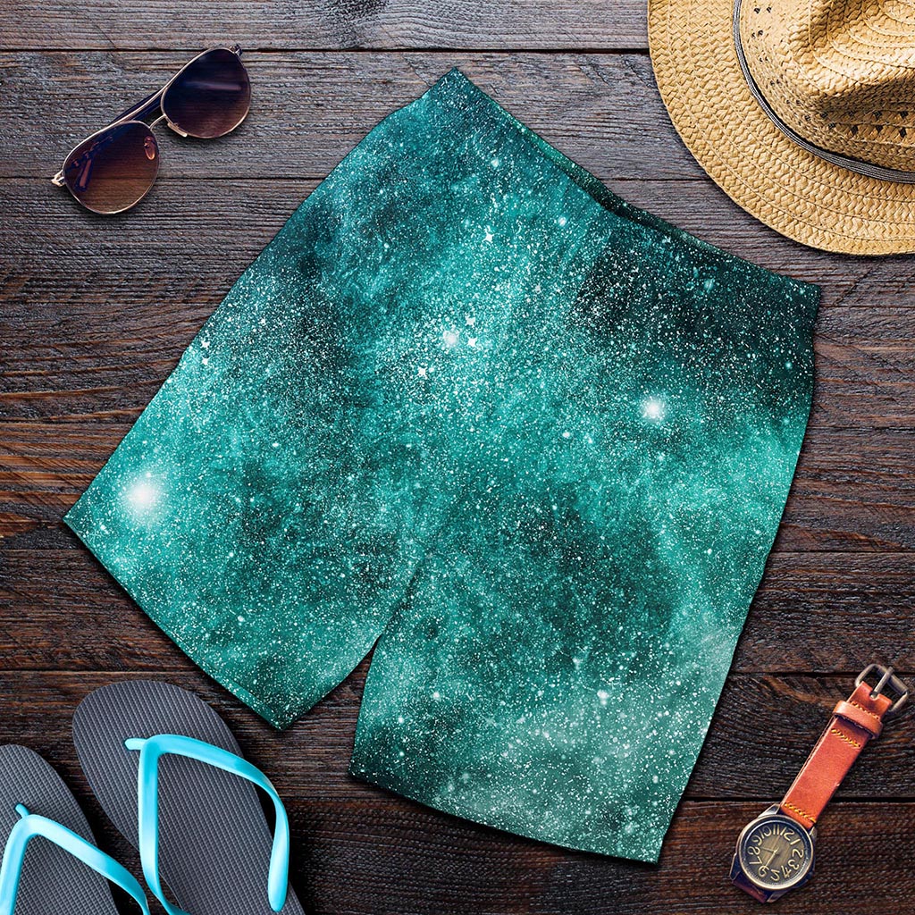 Teal Stardust Galaxy Space Print Men's Shorts